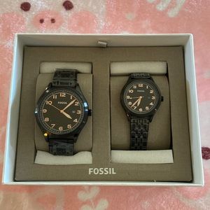 Fossil His and Hers Black Stainless Wylie Watch Set. New in box.